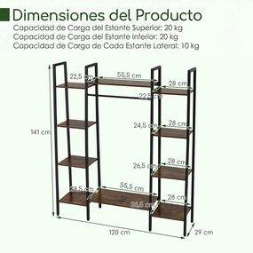 Suporte para plantas 120 x 29 x 141 cm de 10 níveis com iluminação LED ajustável, estrutura metálica, estantes e barra de arrumação para vasos, Castan