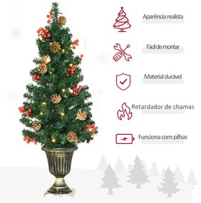 Conjunto de Decoração de Natal 4 Peças Decoração de Natal com 2 Árvores de Natal Coroa e Grinalda com Luzes LED Branca e Bagas Vermelhas 40x40x90cm Ve