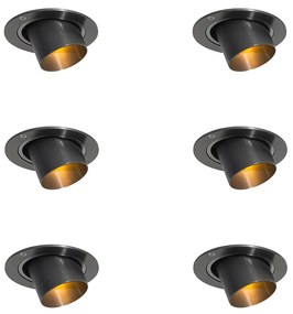 Set van 6 inbouwspots gunmetal GU10 35mm rond kantelbaar - Installa Moderno