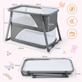 Cama de baloiço para bebé 3 em 1 dobrável com colchão macio 106,5 x 63,5 x 71 cm cinzento