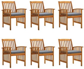 vidaXL Cadeiras de jantar p/ jardim 6 pcs c/ almofadões acácia maciça