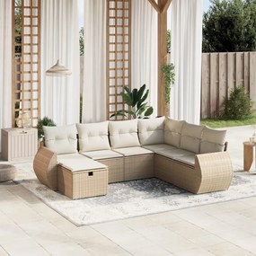 7 pcs conjunto de sofás p/ jardim com almofadões vime PE bege