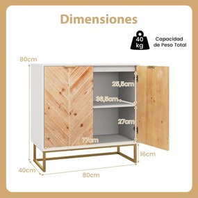 Armario de arrumação com portas e pernas de metal para sala de estar Sala de jantar 80 x 40 x 80 cm Branco