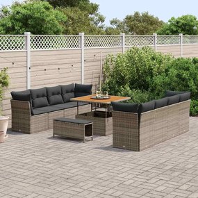 Conjunto de Sofá de Jardim vidaXL 11 Peças com Almofadas Cinzento Ratt