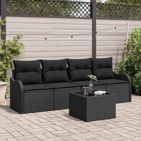 Conjunto de Sofá de Jardim vidaXL com Almofadas Preto Rattan Poliéster