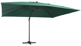 Guarda-sol cantilever luzes LED/poste alumínio 400x300 cm verde