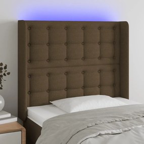 Cabeceira de cama c/ luzes LED tecido 83x16x118/128 cm castanho