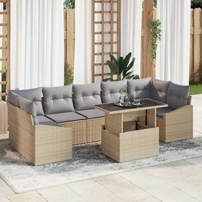 vidaXL Conjunto de Sofá de Jardim de 8 Peças com Almofadas Bege em Polirattan