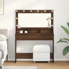 Mesa de Maquiagem vidaXL com Luzes LED em Castanho Carvalho 100x41x135 cm