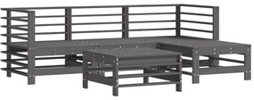 5pcs conjunto lounge jardim com almofadões madeira maciça cinza