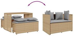 3 pcs conjunto de jantar p/ jardim com almofadões vime PE bege