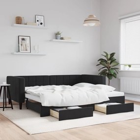vidaXL Sofá-cama com gavetão e gavetas 90x200 cm veludo preto