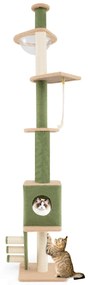 Arranhador para gatos do chão ao teto com altura ajustável 218-253 cm 5 níveis com cápsula espacial Postes de arranhar em sisal Verde