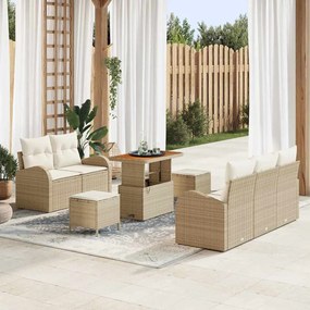 Conjunto de Sofá de Jardim de 8 Peças com Almofadas Beiges em Rattan d