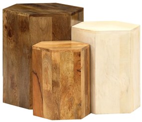 Conjunto de mesas de centro 3 pcs madeira de mangueira maciça