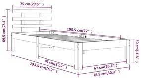 Estrutura cama pequena solteiro 75x190 cm madeira maciça branco