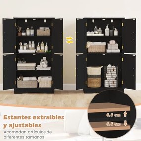 Móvel despensa 110 cm independente com 4 portas e 2 prateleiras ajustáveis Armário para cozinha sala de jantar Preto