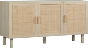 HOMCOM Aparador para Sala 3 Portas com Efeito Vime e Prateleiras Reguláveis Estilo Boho 136x41x70 cm | Aosom Portugal