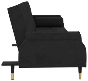 Sofá-cama com almofadões veludo preto