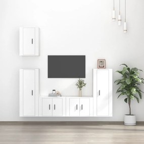 vidaXL Conjunto móveis de TV 5 pcs madeira processada branco