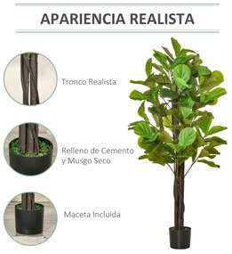 HOMCOM Planta Artificial Figueira no Vaso 155cm de Altura com 114 Folh