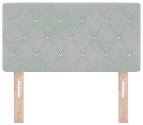 Cabeceira LED com botões de cristal, estofada em cinza claro, 80 cm.