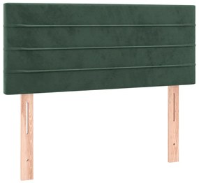 Cama box spring c/ colchão/LED 90x200 cm veludo verde-escuro