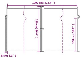 Toldo lateral retrátil 220x1200 cm cinzento-acastanhado