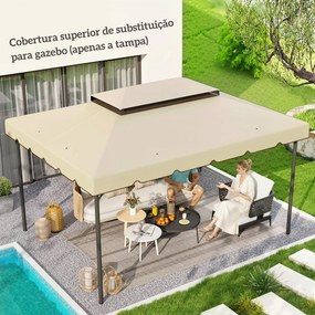 Toldo de Substituição para Pérgola 400x300 (NÃO INCLUIDA)cm com Duplo Teto e 8 Orifícios de Drenagem Bege