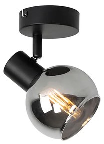 Foco Art Deco Preto com Vidro Fumado - Vidro Art Deco