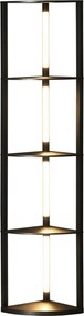 Candeeiro de pé com prateleiras de canto de 4 níveis, lâmpada LED com regulador de intensidade, 41 x 29,5 x 163,5 cm, preto