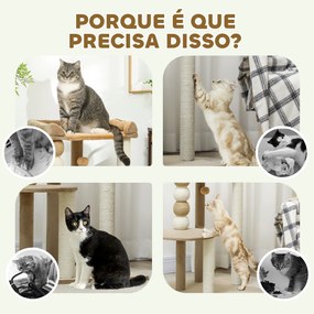 Arranhador para Gatos Arranhador para Gatos com Estofado em Borrego Plataformas Bola Suspensa e Poste de Juta 56x54x86 cm Castanho