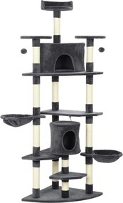 PawHut Árvore Arranhador para Gatos Alta com Casinhas e Redes, 60x60x200cm, Cinza Escuro | Aosom Portugal