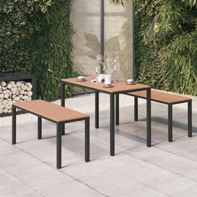 vidaXL 3 pcs conjunto de jantar para jardim aço e WPC castanho e preto