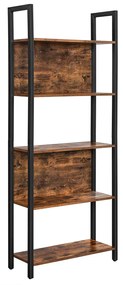 Estante com 5 prateleiras abertas e uma estrutura de aço resistente 62 x 24 x 165 cm Castanho vintage + Preto