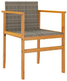 Cadeiras de jardim 2 pcs vime PE/madeira maciça cinzento
