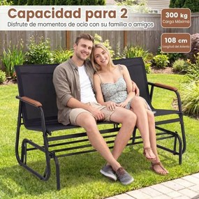 Banco baloiço de jardim para 2 pessoas 115 x 74 x 84 cm, curvo, em teca respirável e metal, com capacidade para 300 kg, para exterior, varanda ou pisc