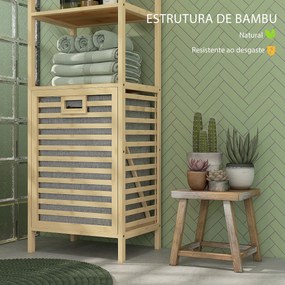 Estante de Casa de Banho em Bambu com 3 Prateleiras e 1 Cesto para Roupa Suja Removível 44x33x160 cm Natural