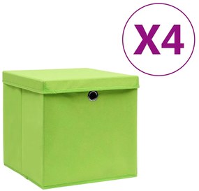 Caixas de arrumação com tampas 4 pcs 28x28x28 cm verde
