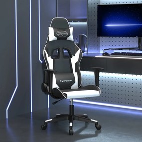 Cadeira gaming massagens couro artificial preto e branco