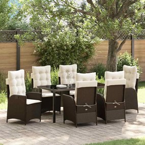 vidaXL Conjunto de Jantar de Jardim 7 Peças com Almofadas Castanho Rattan Poliéster