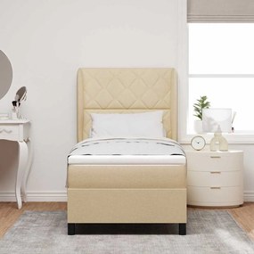 Cama com Estrado e Colchão - Creme 100x200 cm em Tecido