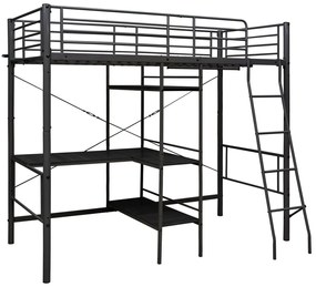 Beliche com secretária 90x200 cm metal preto