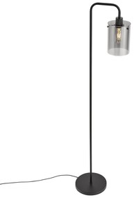 Candeeiro de pé de design preto com vidro fumado - Domo Moderno