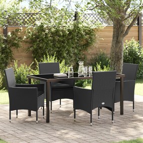 Conjunto de Jantar de 5 Peças vidaXL com Almofadas Rattan Preto e Poliéster