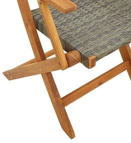 3 pcs conjunto de bistrô vime PE e madeira maciça cinzento