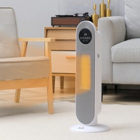 Aquecedor Elétrico Cerâmico PTC 1300/2000 W com Controlo Remoto, Oscilação 45°, Temporizador 12 h, Branco