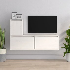 Móveis de TV 3 pcs madeira de pinho maciça branco