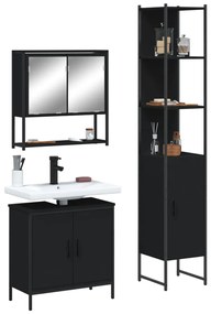 vidaXL 3 pcs conjunto móveis casa de banho derivados de madeira preto