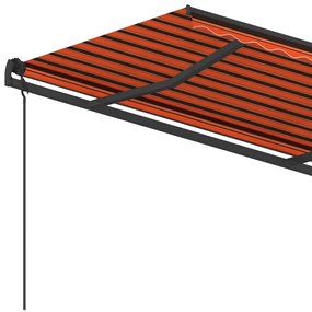 Toldo retrátil automático com postes 4,5x3,5 m laranja/castanho